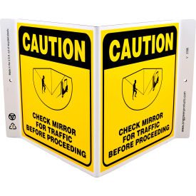 Zing Eco Safety V Sign, Caution Check Mirror for Traffic Before..., 12"W x 7"H, Recycled Plastic