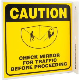 Eco Safety L Sign, Caution Check Mirror for Traffic Before..., 7"W x 7"H, Recycled Plastic