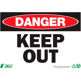 Eco Safety Sign, Danger Keep Out, 14"W x 10"H, Recycled Plastic