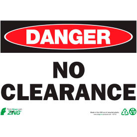 Eco Safety Sign, Danger No Clearance, 14"W x 10"H, Recycled Plastic