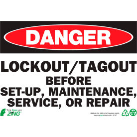 Eco Safety Sign, Danger Lockout/Tagout Before Set Up, 14"W x 10"H, Recycled Polystyrene