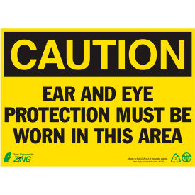 Zing Eco Safety Sign, Caution Ear Protection Required, 14"W x 10"H, Recycled Aluminum
