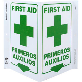 Safety V Sign, First Aid Bilingual, 10-5/8"W x 11"H, Recycled Plastic