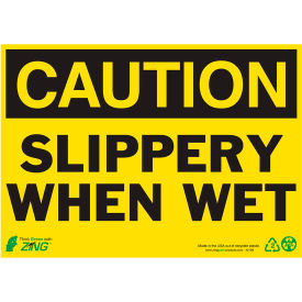 Zing Eco Safety Sign, Caution Slippery When Wet, 14"W x 10"H, Recycled Polystyrene Self Adhesive