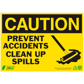 Eco Safety Sign, Caution Clean Up Spills, 14"W x 10"H, Recycled Plastic