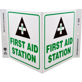 Eco Safety V Sign, First Aid Station, 12"W x 7"H, Recycled Plastic