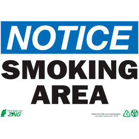 Zing Eco Safety Sign, Notice Smoking Area, 14"W x 10"H, Recycled Plastic