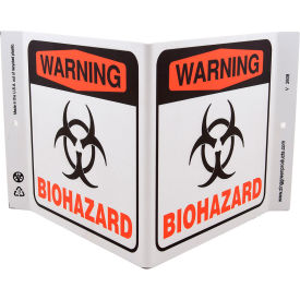Biohazard Sign, Warning BioHazard, 12"W x 7"H, Plastic, White/Black/Red
