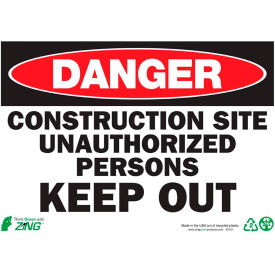 Eco Safety Sign, Danger Construction Site Keep Out, 14"W x 10"H, Recycled Plastic