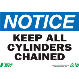 Eco Safety Sign, Notice Keep Cylinder Chained, 14"W x 10"H, Recycled Polystyrene Self Adhesive