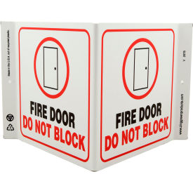 Zing Eco Safety V Sign, Fire Door Do Not Block, 12"W x 7"H, Recycled Plastic