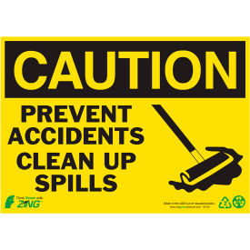 Caution Clean Up Spills Sign, 14"W x 10"H, Recycled Aluminum