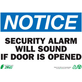 Notice Security Alarm Will Sound If Door Is Open, 14"W x 10"H, Recycled Plastic