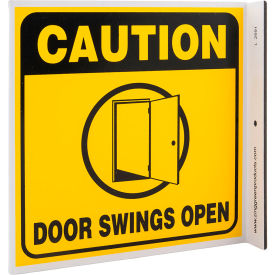 Caution Door Swings Open, 7"W x 7"H, Recycled Plastic