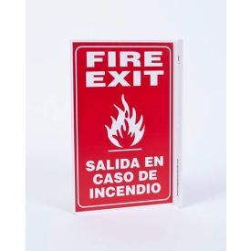 Fire Exit Bilingual Sign, 8"W x 11"H, Recycled Plastic