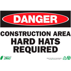 Zing Eco Safety Sign, Danger Construction Area Hard Hats Required, 14"W x 10"H, Recycled Plastic