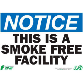 Notice This is a Smoke Free Facility, 14"W x 10"H, Recycled Plastic