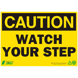 Eco Safety Sign, Caution Watch Your Step, 14"W x 10"H, Recycled Plastic