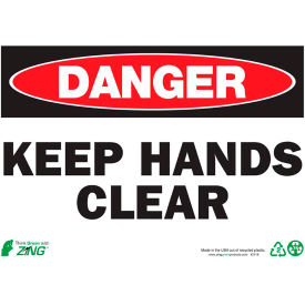 Eco Safety Sign, Danger Keep Hands Clear, 14"W x 10"H, Recycled Plastic