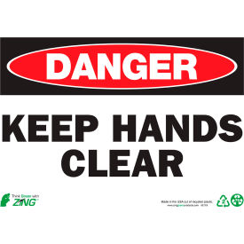 Eco Safety Sign, Danger Keep Hands Clear, 14"W x 10"H, Recycled Aluminum