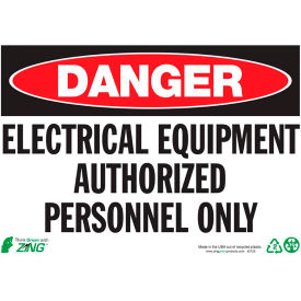 Eco Safety Sign, Danger Electrical Equipment Authorized, 14"W x 10"H, Recycled Plastic