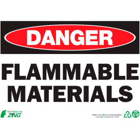 Eco Safety Sign, Danger Flammable Materials, 14"W x 10"H, Recycled Plastic
