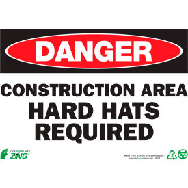 Zing Eco Safety Sign, Danger Construction Area Hard Hats Required, 14"W x 10"H, Recycled Aluminum