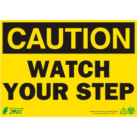 Zing Eco Safety Sign, Caution Watch Your Step, 14"W x 10"H, Recycled Polystyrene Self Adhesive