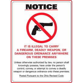 Concealed Carry Sign, Ohio Regulations, 10"W x 14"H, Recycled Plastic