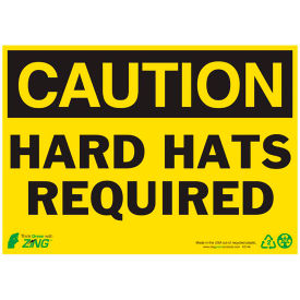 Zing Eco Safety Sign, Caution Hard Hats Required, 14"W x 10"H, Recycled Plastic