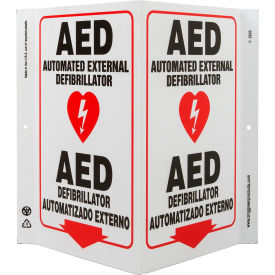 Zing Eco Safety V Sign, AED Bilingual, 10-5/8"W x 11"H, Recycled Plastic