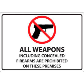 Concealed Carry Sign, All Weapons Prohibited, 14"W x 10"H, Recycled Polystyrene
