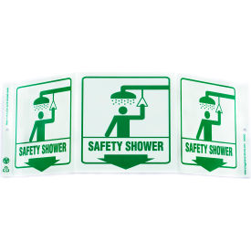 Zing Eco Safety Tri View Sign, Safety Shower, 20"W x 7-1/2"H, Recycled Plastic, Glow In The Dark