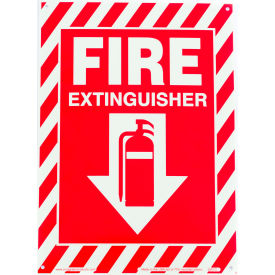 Zing Eco Safety Sign, Fire Extinguisher with Down Arrow and Pictogram, 10"W x 14"H, Glow Plastic