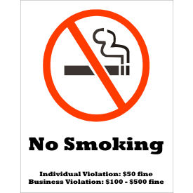 No Smoking Sign, Tennessee Regulations, 10"W x 14"H, Recycled Polystyrene Self Adhesive