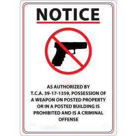 Concealed Carry Sign, Tennessee Regulations, 10"W x 14"H, Recycled Plastic