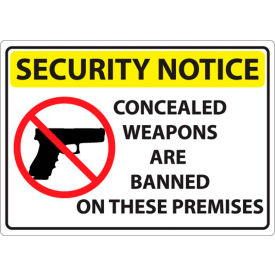 Concealed Carry Sign, Security Notice Concealed Weapons, 14"W x 10"H