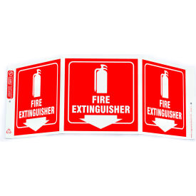 Eco Safety Tri View Sign, Fire Extinguisher, 20"W x 7-1/2"H, Recycled Plastic, Glow In The Dark
