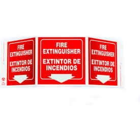 Eco Safety Tri View Sign, Bilingual, Fire Extinguisher, 20"W x 7-1/2"H, Plastic, Glow In Dark