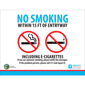 No Smoking E Cigarette Sign, Illinois Regulations, 14"W x 10"H, Recycled Polystyrene