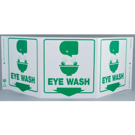Eco Safety Tri View Sign, Eye Wash, 20"W x 7-1/2"H, Recycled Plastic