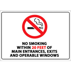No Smoking Sign, 20 Feet, 14"W x 10"H, Recycled Plastic