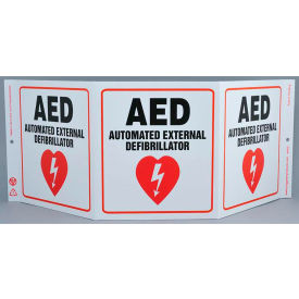 Zing Eco Safety Tri View Sign, AED, 20"W x 7-1/2"H, Projects 5 Inches, Recycled Plastic