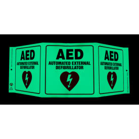 Zing Eco Safety Tri View Sign, AED, 20"W x 7-1/2"H, Recycled Plastic, Glow In The Dark