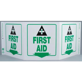 Eco Safety Tri View Sign, First Aid, 20"W x 7-1/2"H, Recycled Plastic