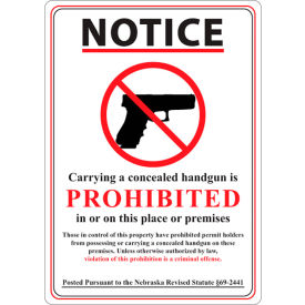 Zing Concealed Carry Sign, Nebraska Regulations, 10"W x 14"H