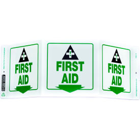 Zing Eco Safety Tri View Sign, First Aid, 20"W x 7-1/2"H, Recycled Plastic, Glow In The Dark