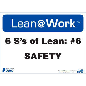 Lean at Work Sign, Six Ss Lean Safety, 14"W x 10"H, Black/Blue/White
