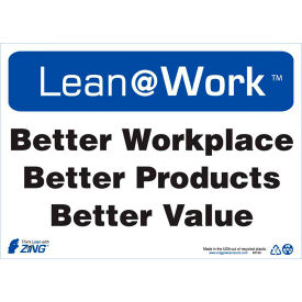 Lean at Work Sign, 14"W x 10"H, Blk/Blue/White