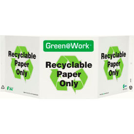 Tri-View Sign, Paper Only with Recycle Symbol, 20"W x 7-1/2"H, Black/Green/White